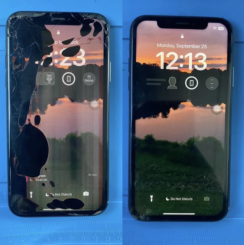 Before and after phone screen repair - Downtown Mobile Turlock